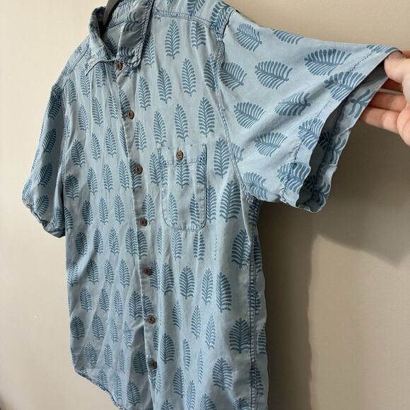 Faherty Men Short Sleeve Breeze Shirt 100% Tencel Large Leaf Print All Over Blue - Picture 3 of 9